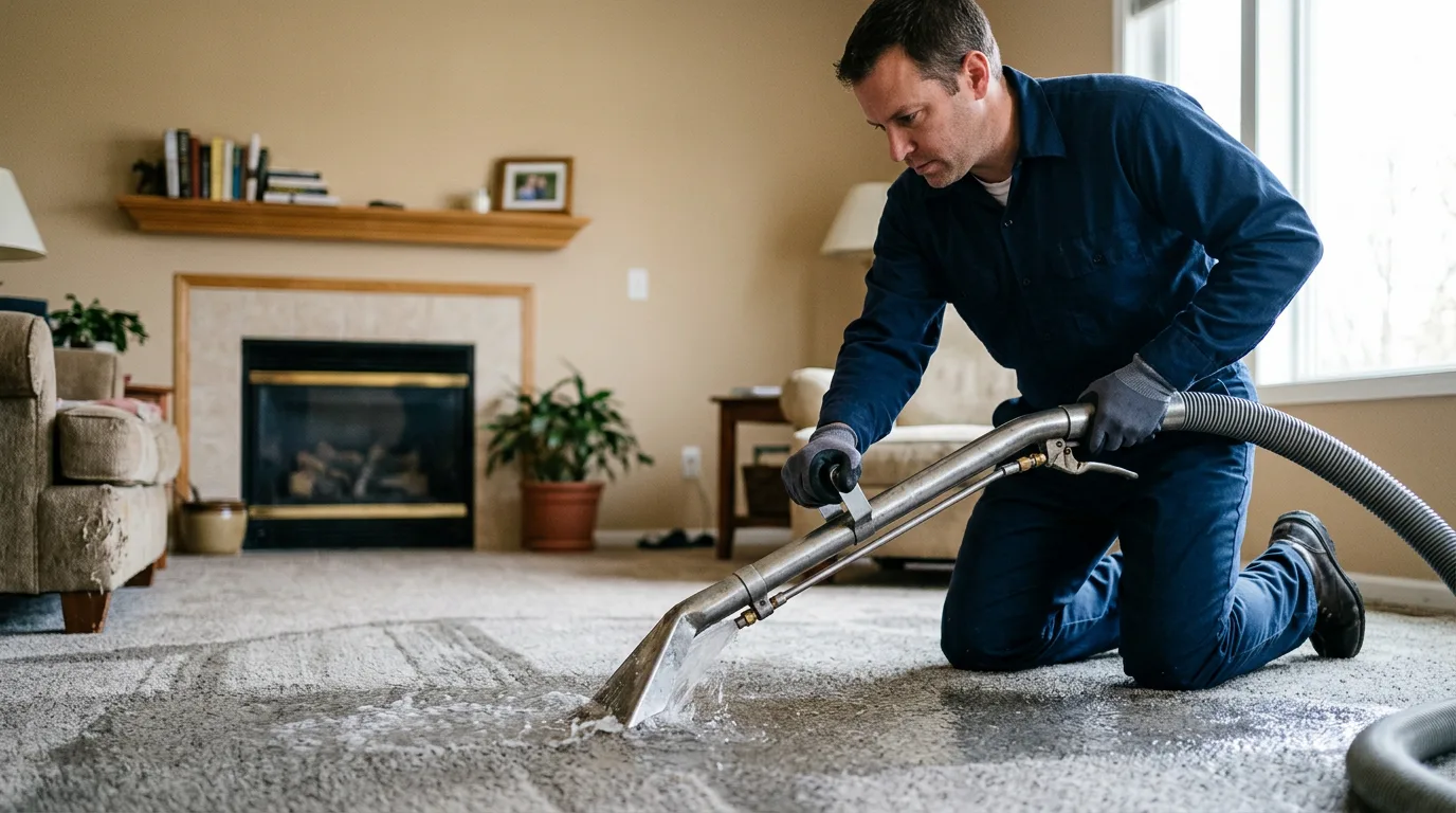 Water damage restoration technician working near Caney, KS